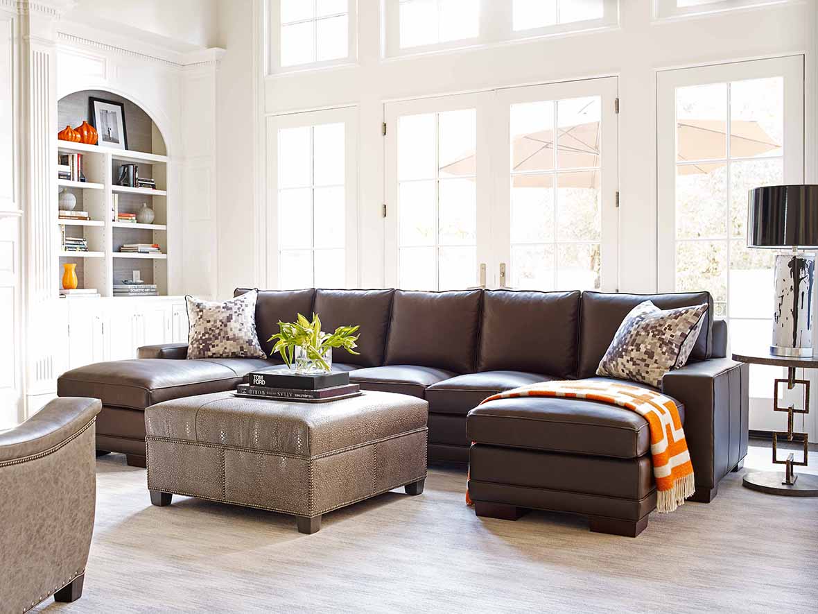 Your Way Sofa in Nirvana Coffee with Java Finish with Ottoman and Circuit Side Table