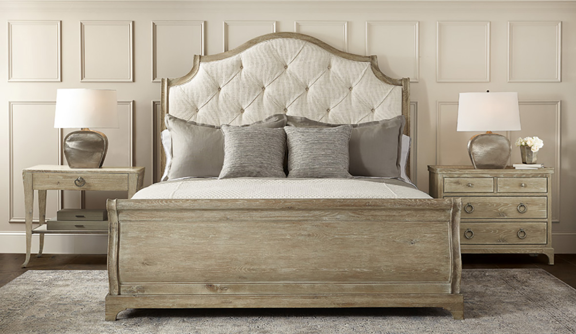 Bernhardt Rustic Patina Upholstered Sleigh Bed